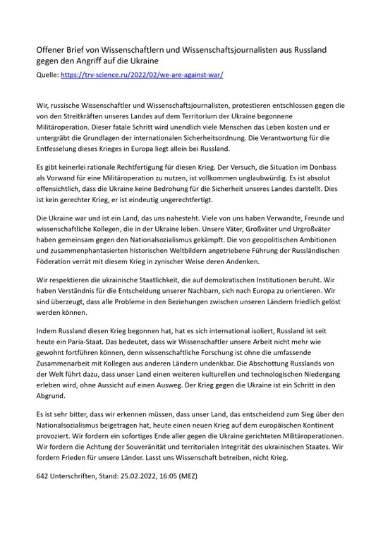 Solidarität mit der Ukraine und russischen Protestierenden Solidarität mit der Ukraine und russischen Protestierenden